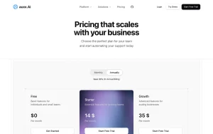 auxx.Ai pricing page homepage screenshot, productivity & writing AI tool