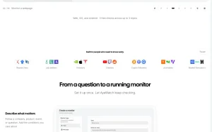 AyeWatch homepage — screenshot of the research & search AI tool, 2026-10-02