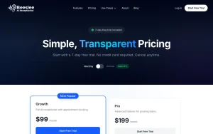 Beeslee pricing page with plans and prices — screenshot of the audio & voice AI tool, 2026-10-02
