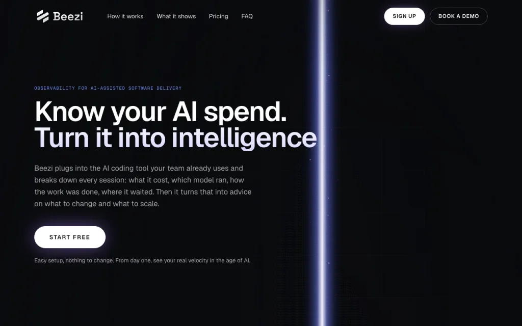 Captura de la página de inicio de Beezi, herramienta de IA programación