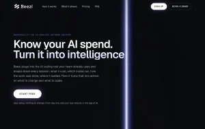 Beezi homepage — screenshot of the coding AI tool, 2026-10-02