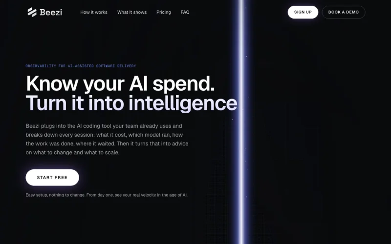 Beezi homepage screenshot, coding AI tool