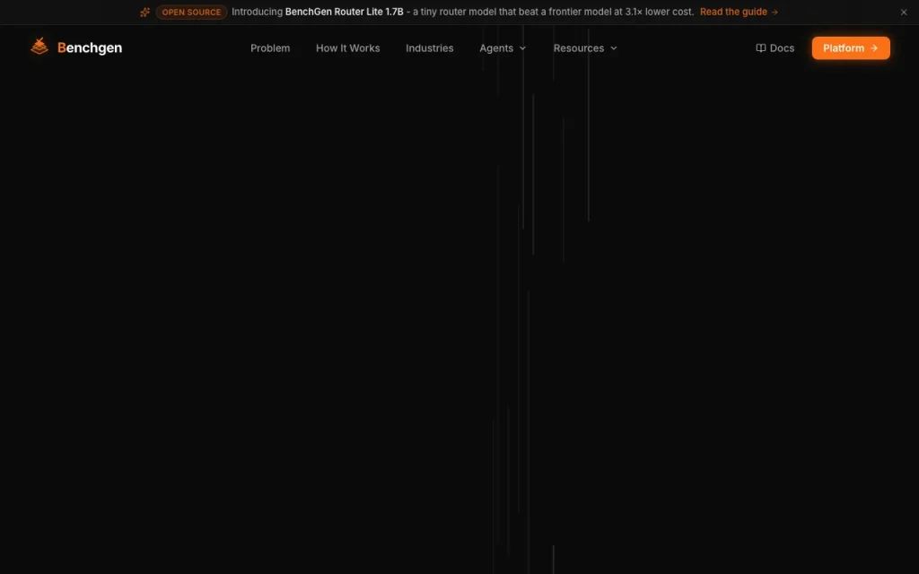 BenchGen page d'accueil — capture d'écran de l'outil d'IA programmation, Oct 1, 2026