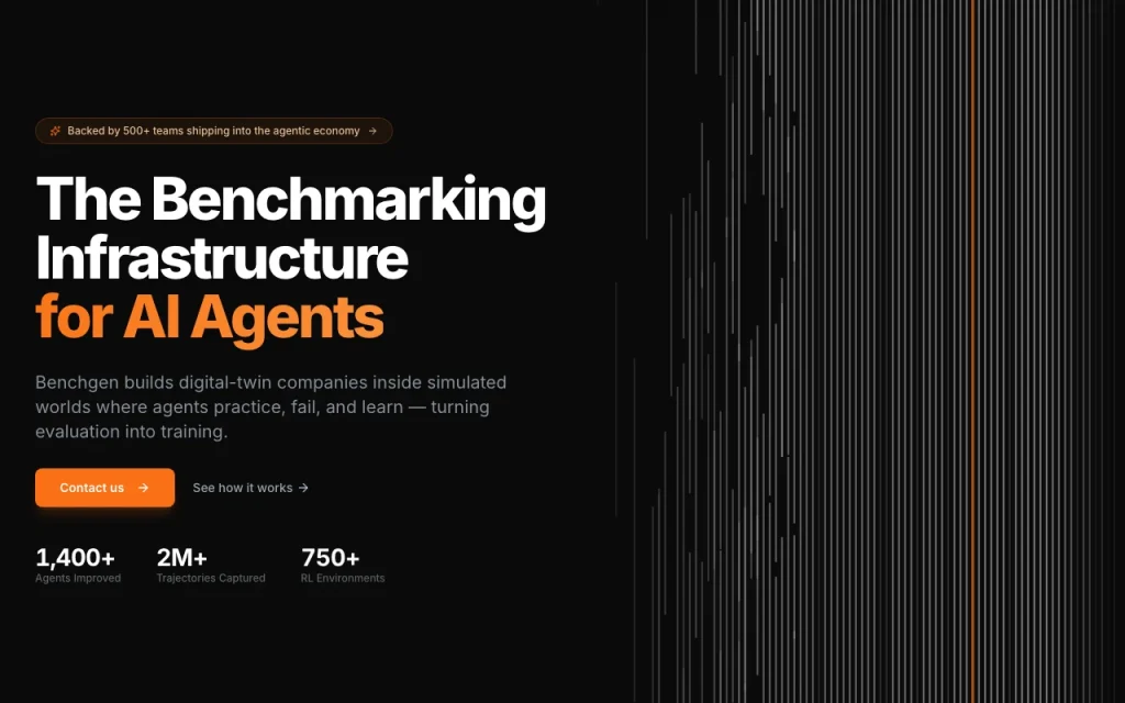 BenchGen página principal — captura de pantalla de la herramienta de IA programación, Oct 1, 2026