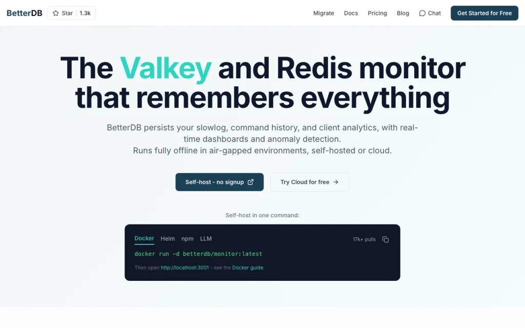 BetterDB Startseite – Screenshot des KI-Tools coding, Oct 1, 2026