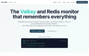 BetterDB homepage — screenshot of the coding AI tool, 2026-10-01