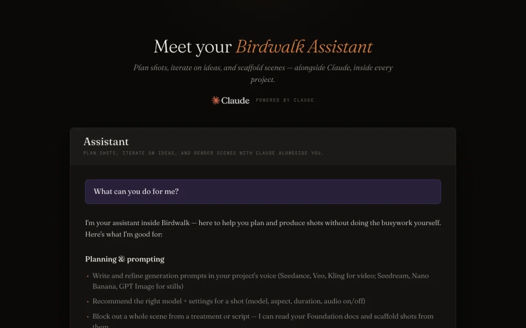 Birdwalk homepage — screenshot of the video AI tool, Oct 2, 2026