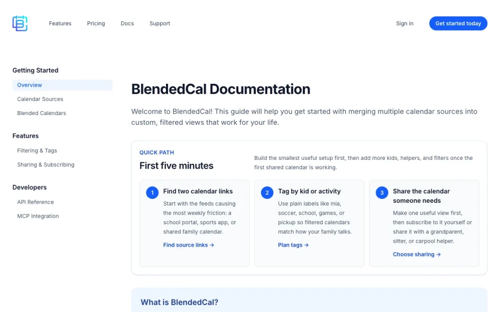 BlendedCal documentation — capture d'écran de l'outil d'IA productivité et rédaction, Oct 2, 2026