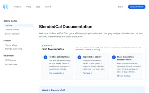 BlendedCal documentation — screenshot of the productivity & writing AI tool, 2026-10-02