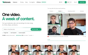 BlitzReels homepage — screenshot of the video AI tool, 2026-10-01