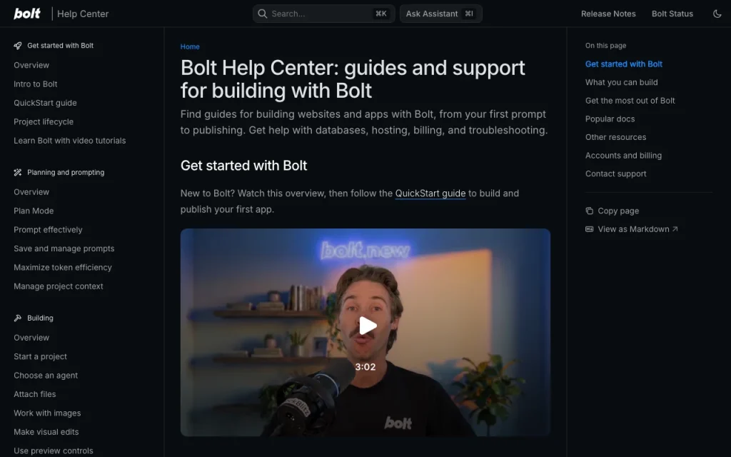 Bolt.new homepage screenshot, coding AI tool