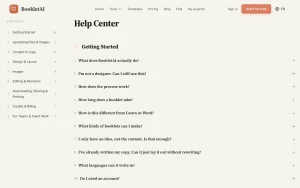 BookletAI help center — screenshot of the productivity & writing AI tool, 2026-10-02