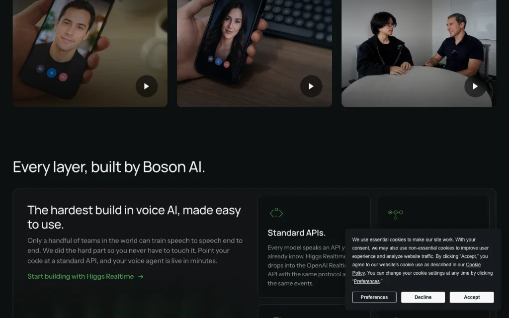Boson AI (Higgs voice models) Startseite – Screenshot des KI-Tools audio & sprache, Oct 1, 2026
