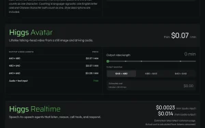 Boson AI (Higgs voice models) pricing page with plans and prices — screenshot of the audio & voice AI tool, 2026-10-01