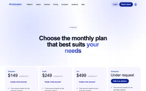 Botmaker pricing page with plans and prices — screenshot of the chat assistants AI tool, 2026-10-01