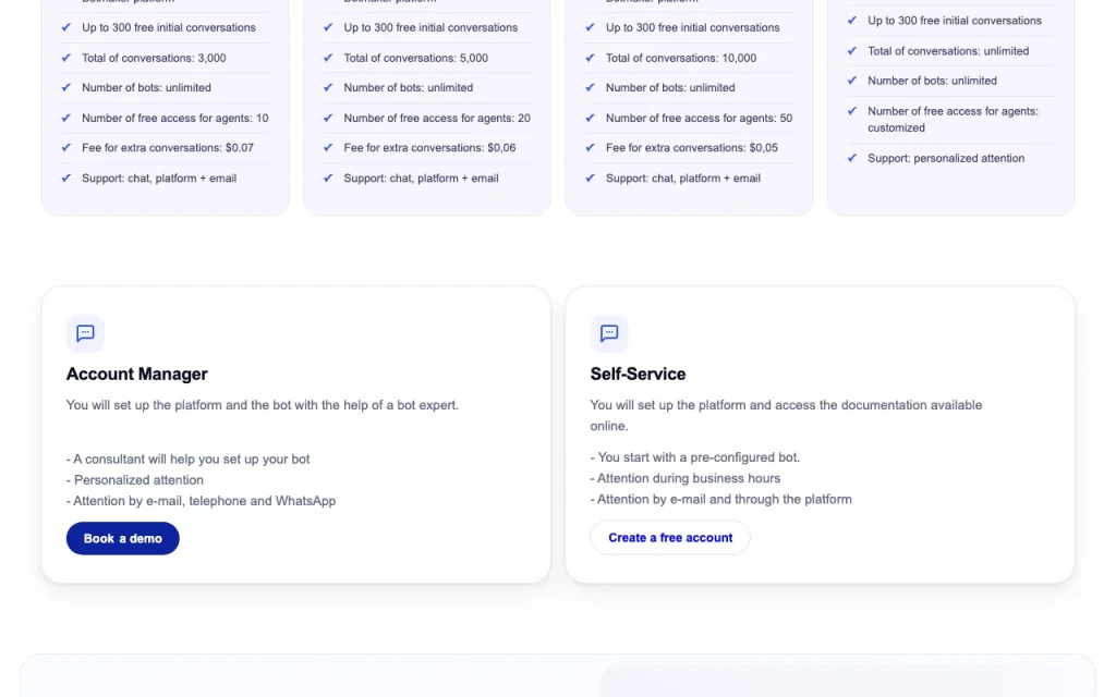 Botmaker pricing page with plans and prices — screenshot of the chat assistants AI tool, Oct 1, 2026