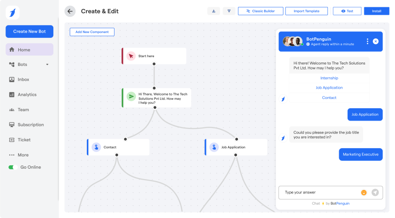 BotPenguin homepage screenshot, chat assistants AI tool