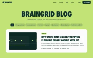 BrainGrid blog — screenshot of the coding AI tool, 2026-10-02