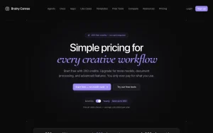 Brainy Canvas pricing page with plans and prices — screenshot of the video AI tool, 2026-10-01
