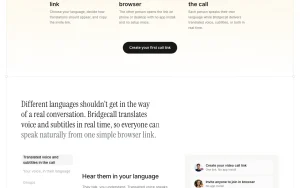 Bridgecall homepage — screenshot of the audio & voice AI tool, 2026-10-02