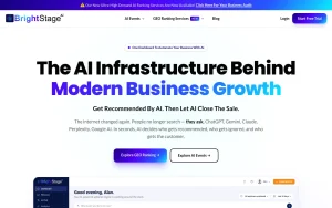 BrightStage AI homepage — screenshot of the productivity & writing AI tool, 2026-10-02