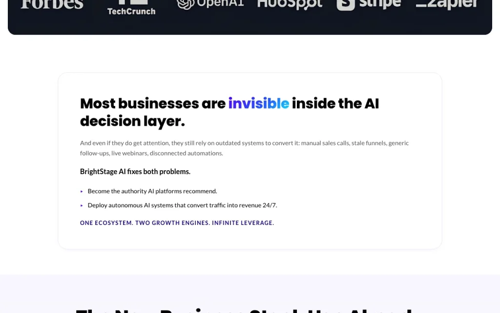 BrightStage AI homepage — screenshot of the productivity & writing AI tool, Oct 2, 2026