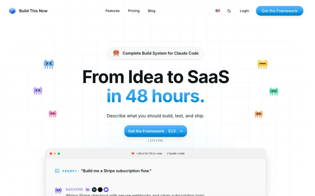 Captura de la página de inicio de Build This Now, herramienta de IA programación