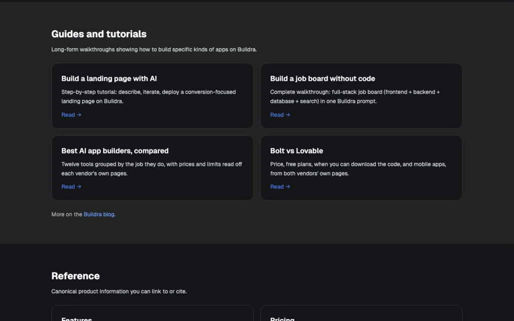 Buildra documentación — captura de pantalla de la herramienta de IA programación, Oct 1, 2026