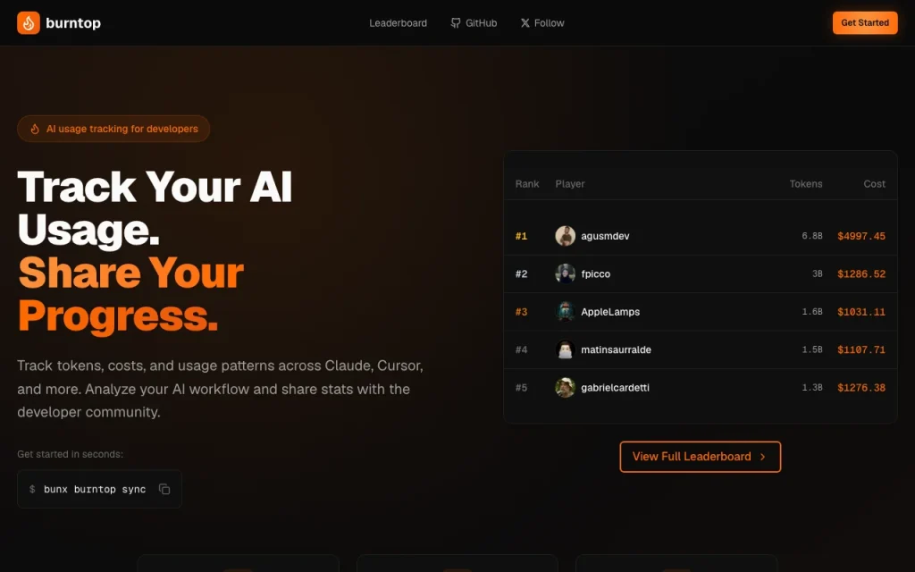 burntop.dev Startseite – Screenshot des KI-Tools coding, Oct 2, 2026