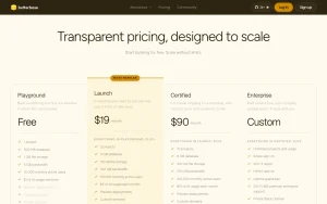 Butterbase pricing page homepage screenshot, coding AI tool