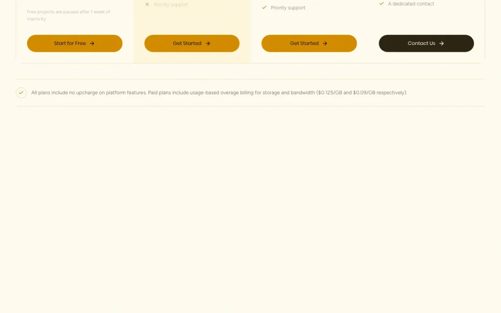 Butterbase pricing page with plans and prices — screenshot of the coding AI tool, Oct 1, 2026