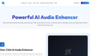 Cadence features page — screenshot of the audio & voice AI tool, 2026-10-02