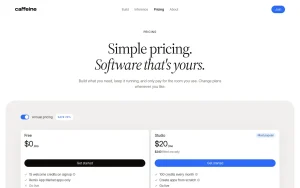 Caffeine pricing page with plans and prices — screenshot of the coding AI tool, 2026-10-02