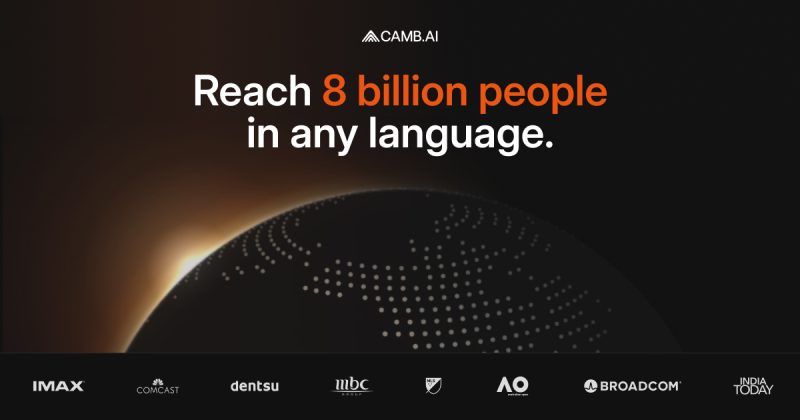 CAMB.AI homepage screenshot, audio & voice AI tool