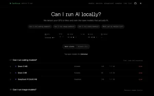 CanIRun.ai homepage — screenshot of the research & search AI tool, 2026-10-01