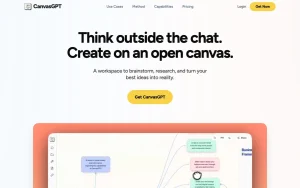 CanvasGPT homepage — screenshot of the productivity & writing AI tool, 2026-10-02