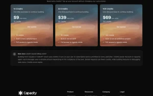Capacity pricing page with plans and prices — screenshot of the coding AI tool, 2026-10-01