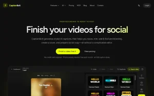 CaptionBolt homepage — screenshot of the video AI tool, 2026-10-01