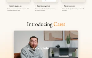 Caret homepage — screenshot of the productivity & writing AI tool, 2026-10-02