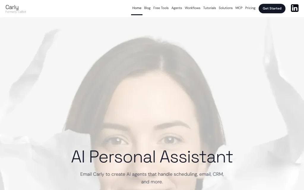 Carly (formerly CalBot) Startseite – Screenshot des KI-Tools produktivität & schreiben, Oct 1, 2026