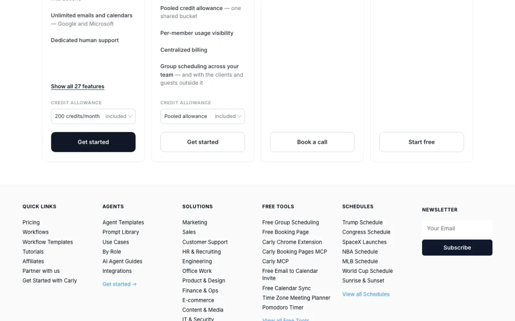 Carly (formerly CalBot) pricing page with plans and prices — screenshot of the productivity & writing AI tool, Oct 1, 2026