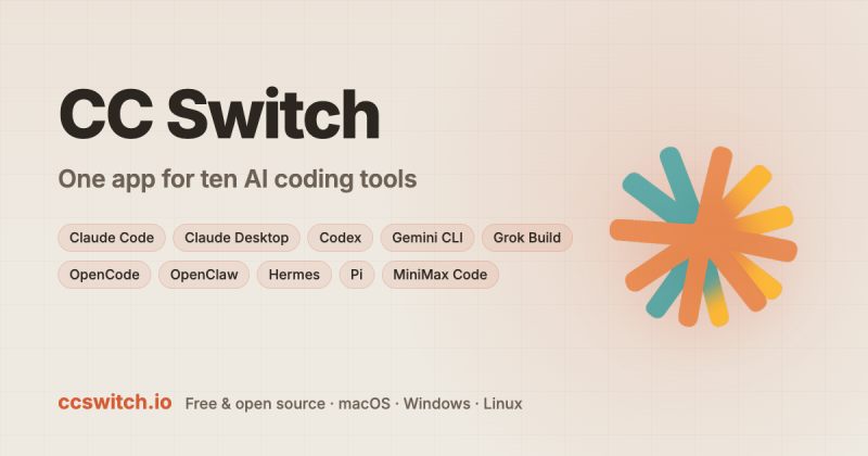 CC Switch homepage screenshot, coding AI tool