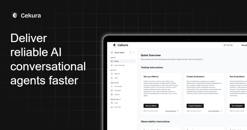Cekura homepage screenshot, coding AI tool