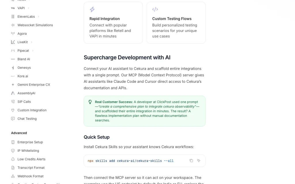 Cekura documentation — screenshot of the coding AI tool, Oct 2, 2026