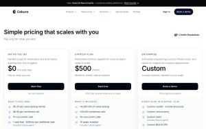 Cekura pricing page with plans and prices — screenshot of the coding AI tool, 2026-10-02
