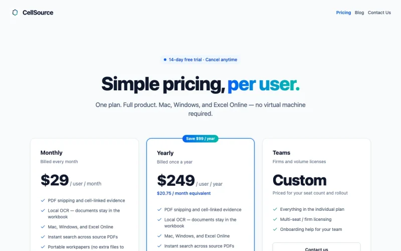 CellSource homepage screenshot, productivity & writing AI tool