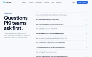 CertPing FAQ page — screenshot of the productivity & writing AI tool, 2026-10-02