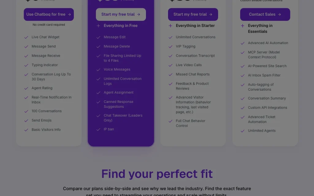 Chatboq pricing page with plans and prices — screenshot of the productivity & writing AI tool, Oct 2, 2026