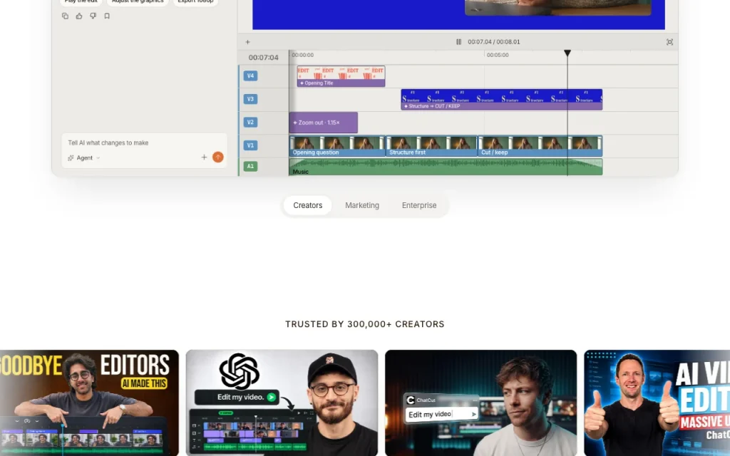 ChatCut homepage — screenshot of the video AI tool, Oct 1, 2026