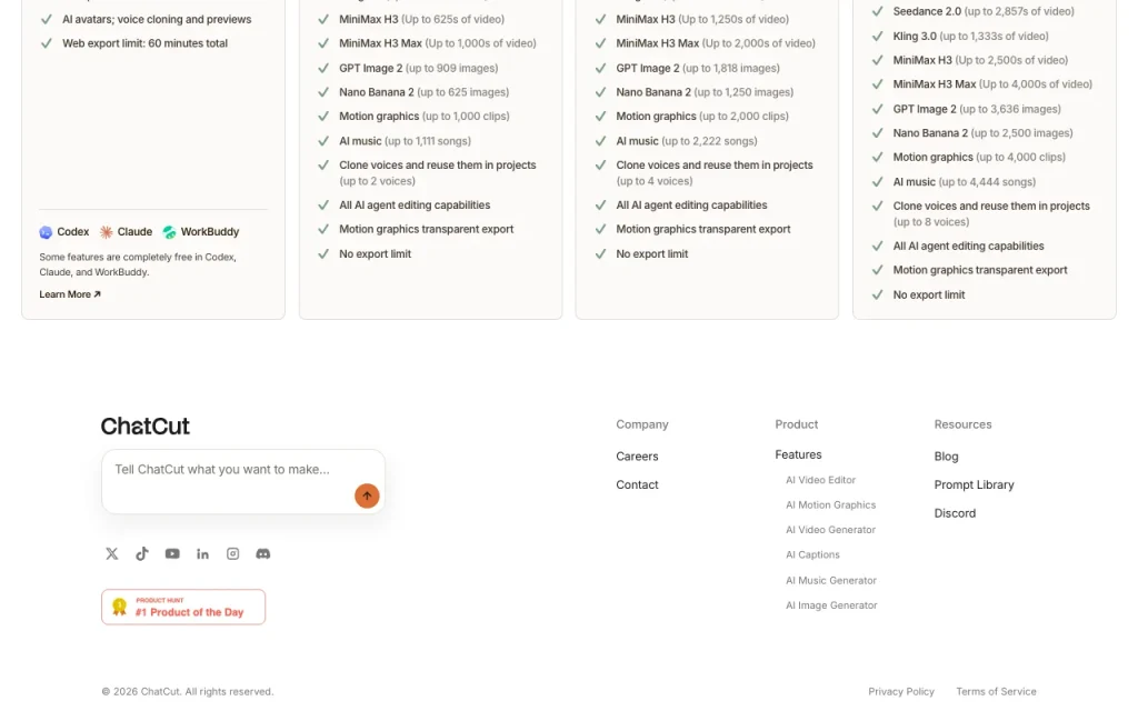 ChatCut pricing page with plans and prices — screenshot of the video AI tool, Oct 1, 2026
